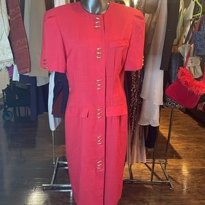 Vintage Leslie Fay Red dress w/gold accents